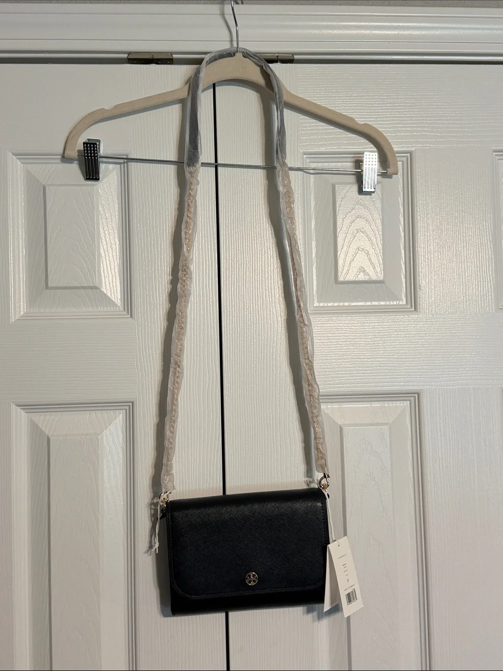 Tory Burch Black Leather Crossbody with Gold Logo